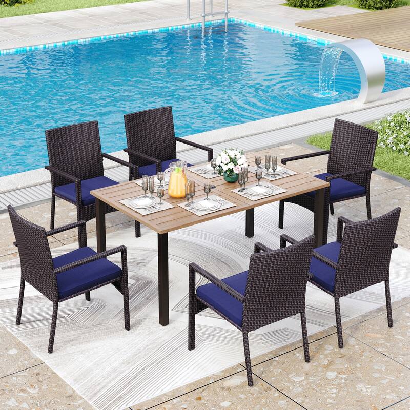 7-piece Patio Dining Set, 6 Sling Patio Rattan Dining Chairs and 1 Metal Dining Table - Haiti Chairs