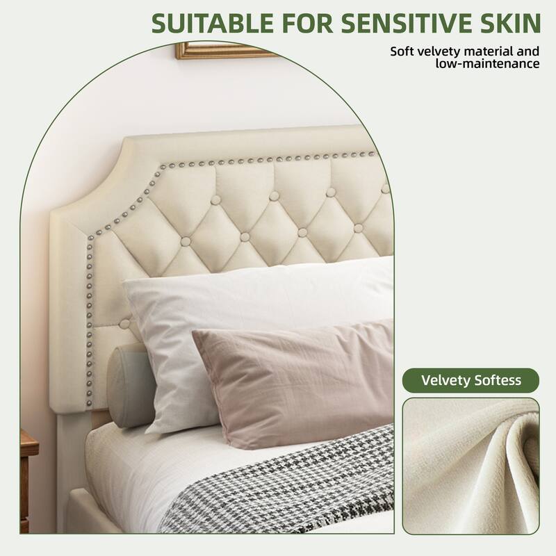 Moasis Upholstered Tufted Bed Frame with Adjustable Height Headboard