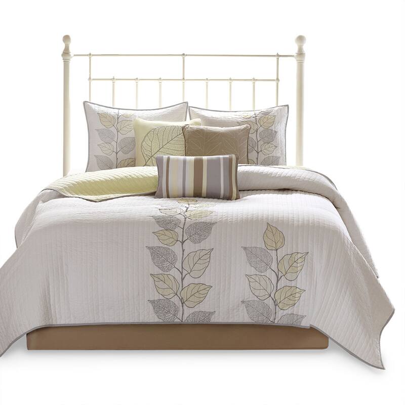GDF Studio - Leaf Embroidered Reversible Quilt Set with Decorative Pillows