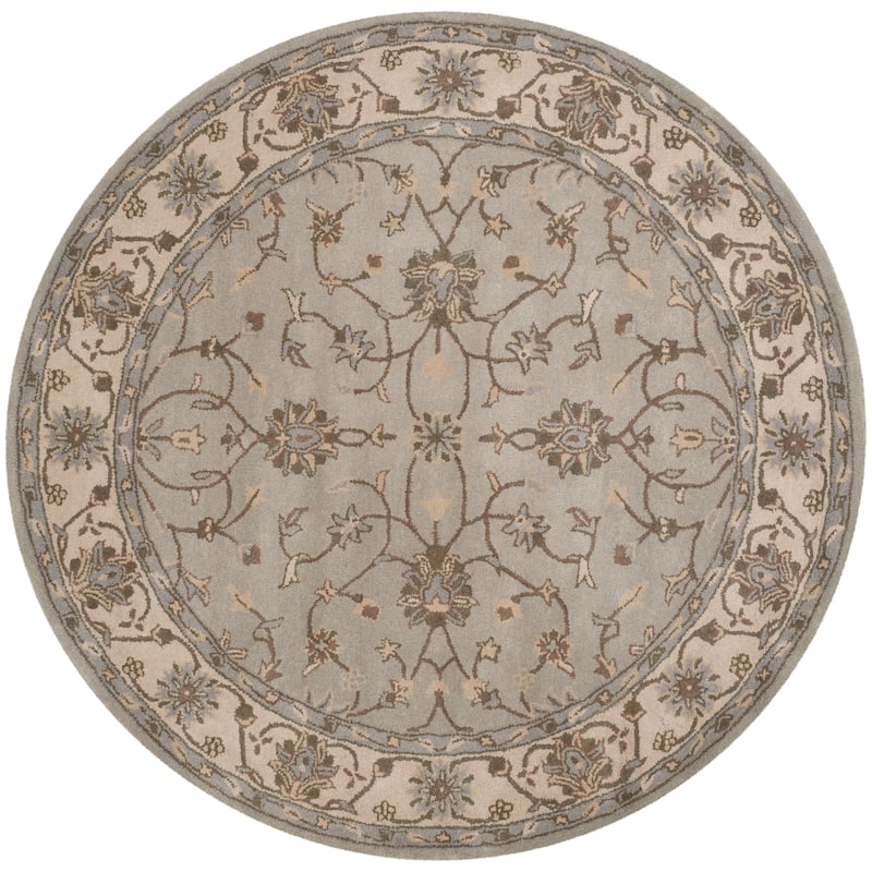 SAFAVIEH Handmade Heritage Scrollwork Traditional Oriental Wool Rug - 6' Round - Beige/Grey