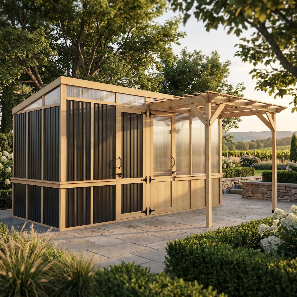 Modular Large Cedar Wood Greenhouse Outdoor Walk-In Panels Garden Greenhouse Kit Natural Finish DIY Paintable