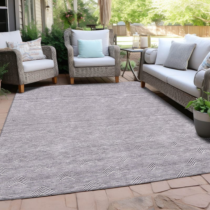 Machine Washable Indoor/ Outdoor Chantille Contemporary Stripe Rug - Purple - 3' x 5'