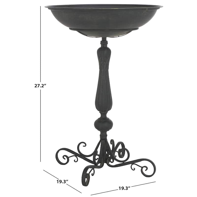 SAFAVIEH Outdoor Brisa Victorian Scroll Iron Bird Bath - 19" W x 19" D x 27" H - 19"W x 19"D x 27"H
