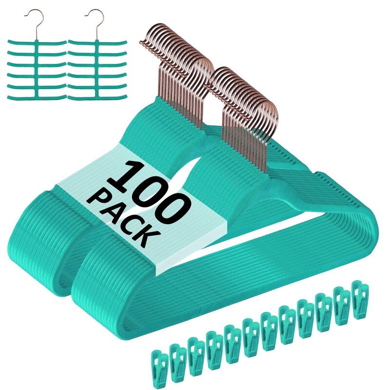100 Pack Hanger Sets Heavy Duty Velvet Hangers Non Slip &Ultra Thin, Six Colors Option Clothes Hangers - Green