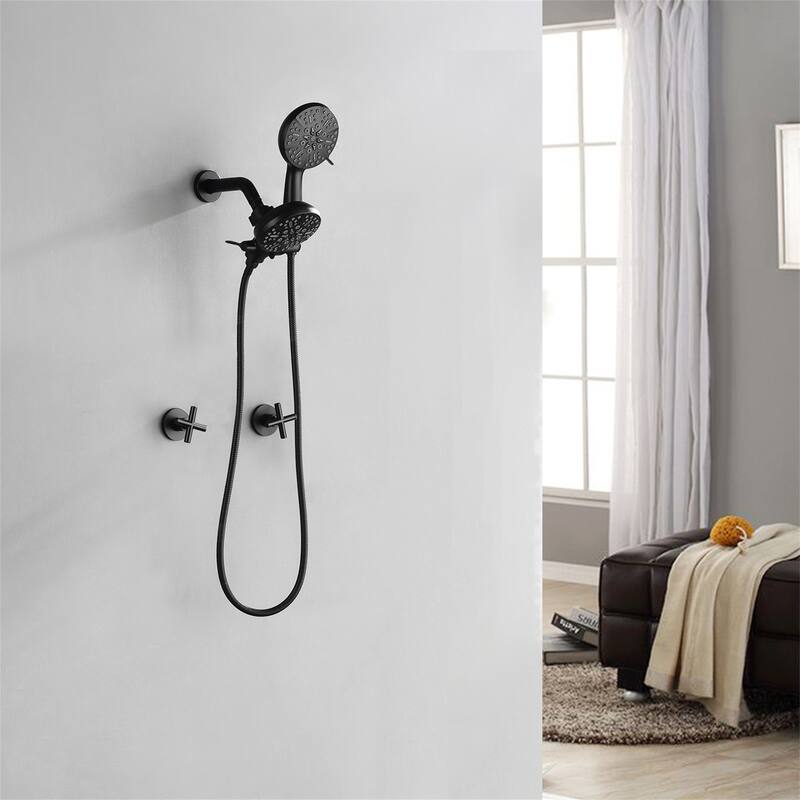 Wall Mount Shower Faucet with Hand Shower Brass 7-Setting Spray Dual Head Wall Mounted Shower System with Valve