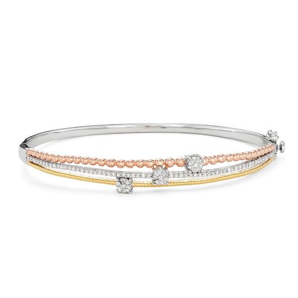 slide 1 of 4, HDI 0.40CTTW SS Dia Bangle Yellow over Silver - Two-Tone