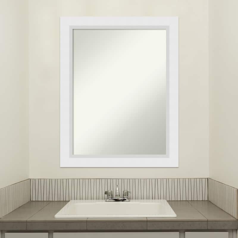 Non-Beveled Wood Bathroom Wall Mirror - Blanco White Frame