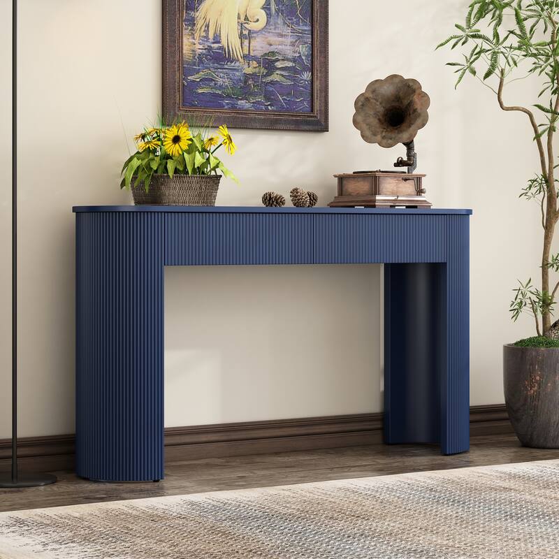 Fluted Design 54" Entryway Table with and Storage Drawers