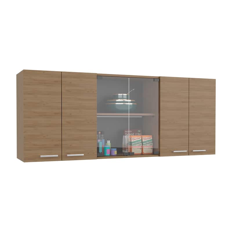 Wall Cabinet 24" H,two internal Shelves and internal plate and glass organizer,two Storage Shelves with two glass Doors
