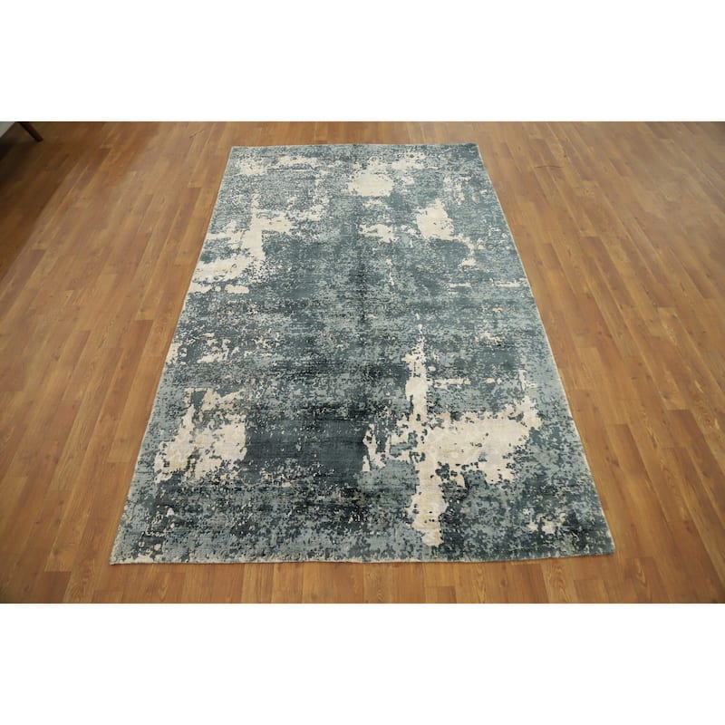 Hand Knotted Oriental Viscose Silk Carpet Modern Abstract Greys & Charcoal Abstract Area Rug - 7' 10'' X 4' 10''