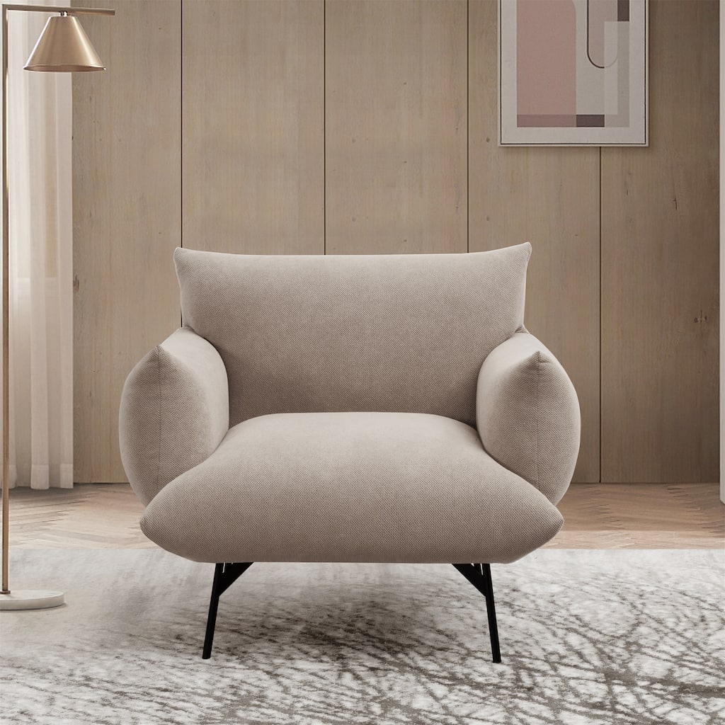 Modern Upholstered Fabric Accent Armchair with Metal Leg