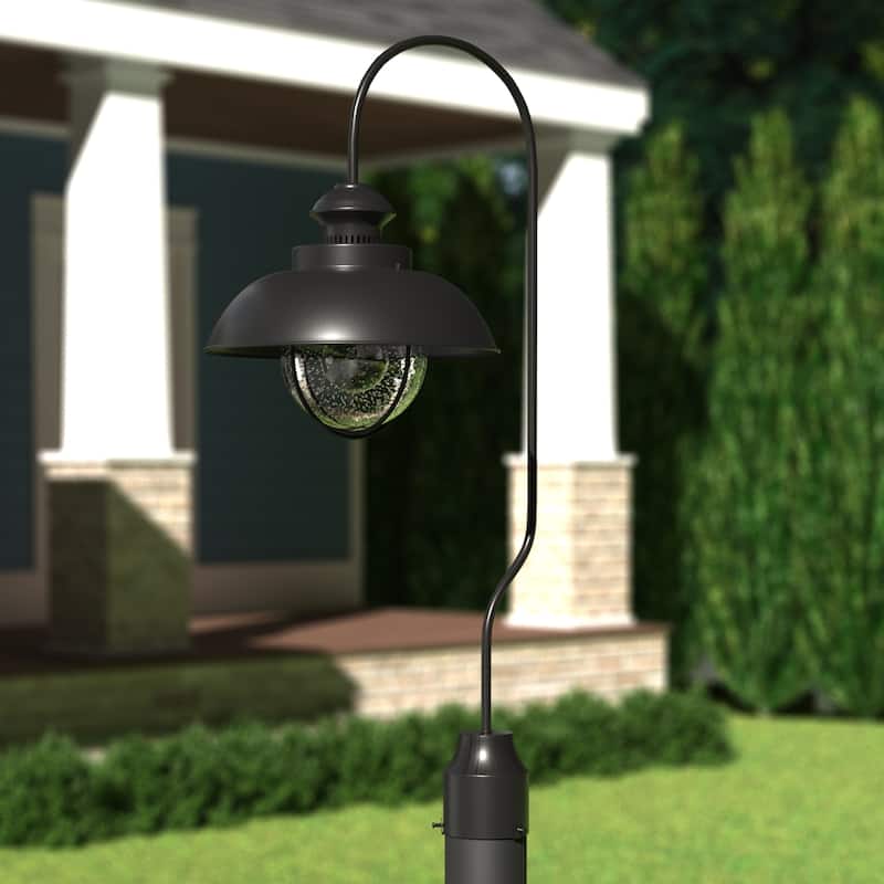 Harwich 1L Black Coastal Outdoor Dome Barn Post Light Clear Glass - 10-in W x 20.5-in H x 12.75-in D