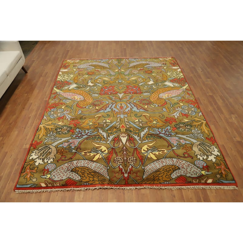Hand Knotted Oriental 100% Wool Carpet Traditional All-Over Green Ziegler Area Rug - 9' 11'' X 7' 10''