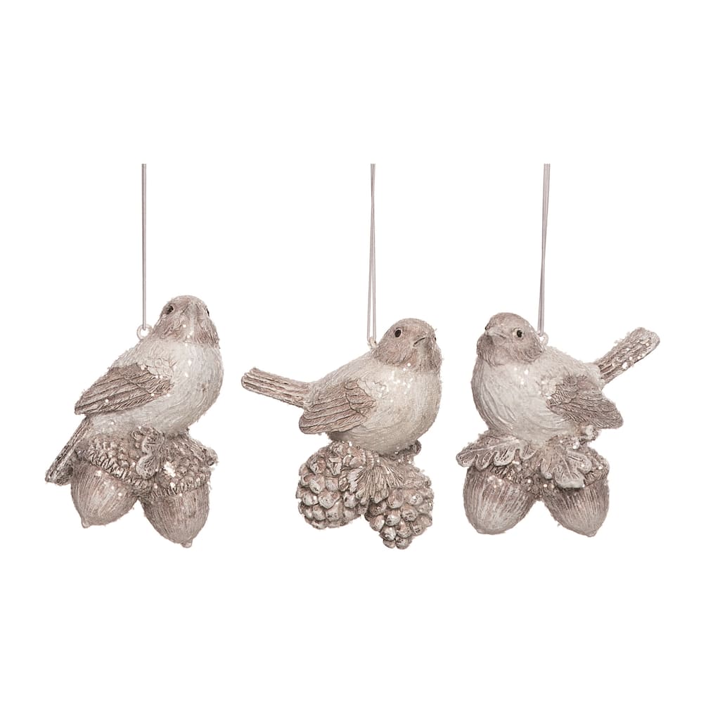 Transpac Resin Glitter Winter Bird Ornament Set of 3 Christmas Home Decorations