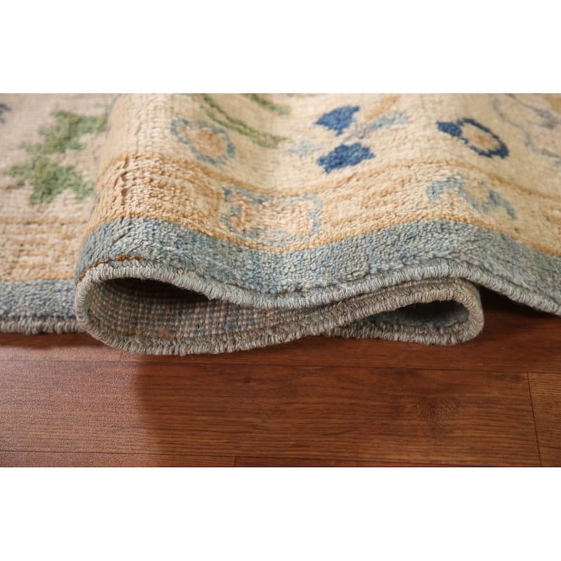 Blue Oushak Turkish Area Rug Hand-knotted Wool Carpet - 6'5"x 9'1"