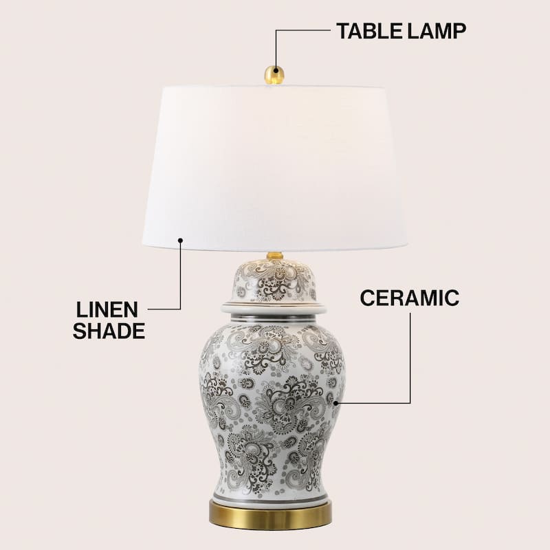 Grace 29.5" Ceramic LED Table Lamp, Blue/White by JONATHAN Y