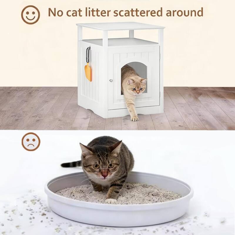 Cat Litter Box Enclosure Furniture, Wooden Cat House with Enclosed Cabinet, Hidden Litter Box Furniture with Storage Shelf