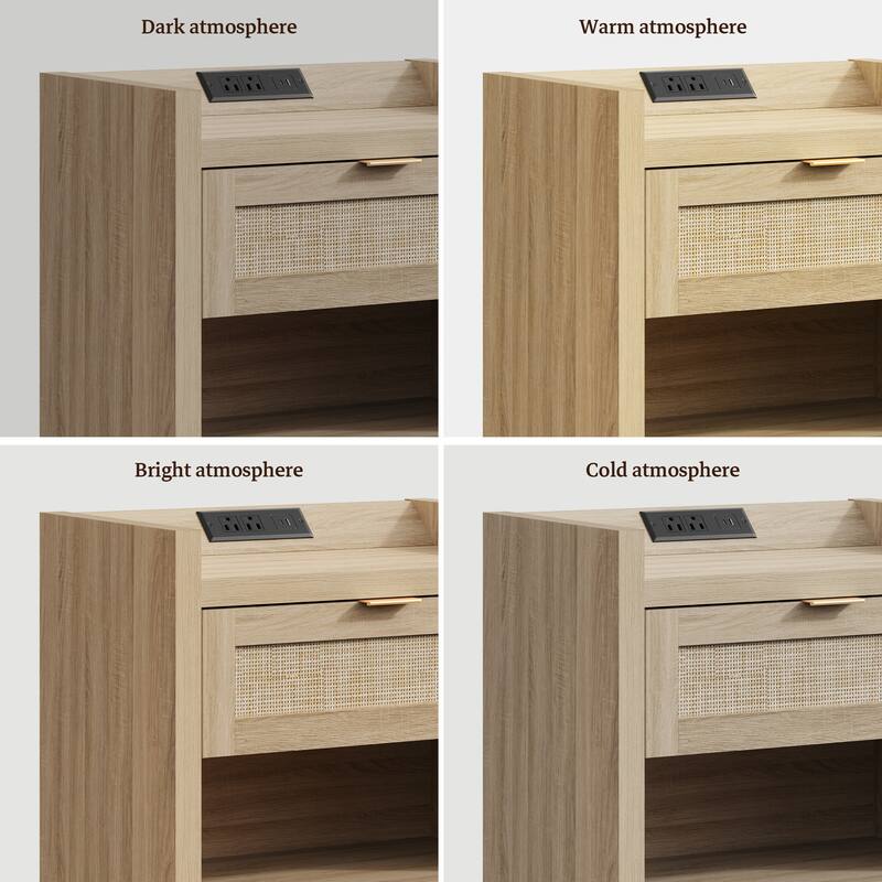 Farmhouse Nightstand with Charging Station and Drawers