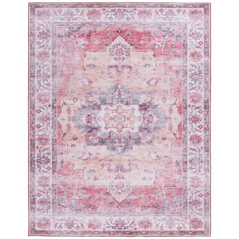 SAFAVIEH Tucson Machine Washable Slip Resistant Celina Traditional Rug - 8' x 10' - Rust/Beige
