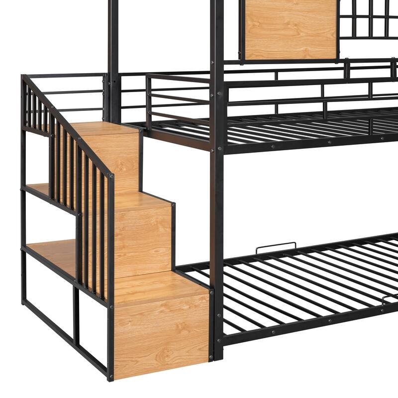 Twin Metal House Bunk Bed with Slide