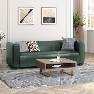 Roomfitters Modern 3-Seater Sofa, Faux Leather Track-Arm Sofa Couch, Contemporary Upholstered Living Room Seating, Green