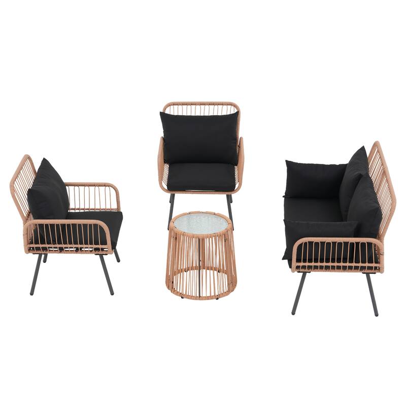 Outdoor 4 Piece Metal Patio Conversation Furniture Set Sofa