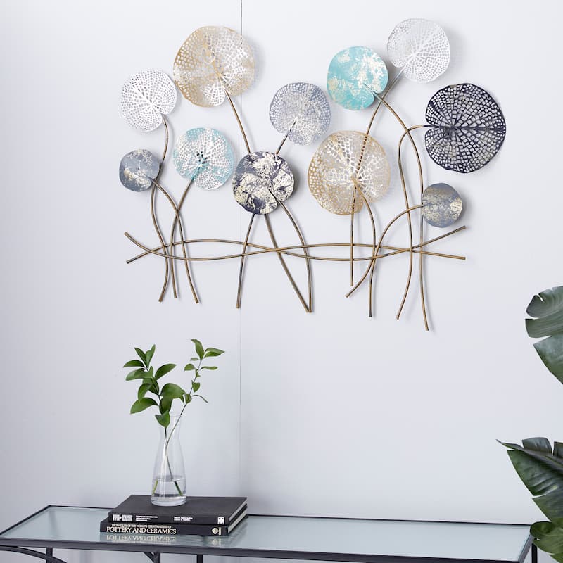 Metal Floral Cutout Wall Decor with Gold Foil Accents - Blue - Roche River Decor