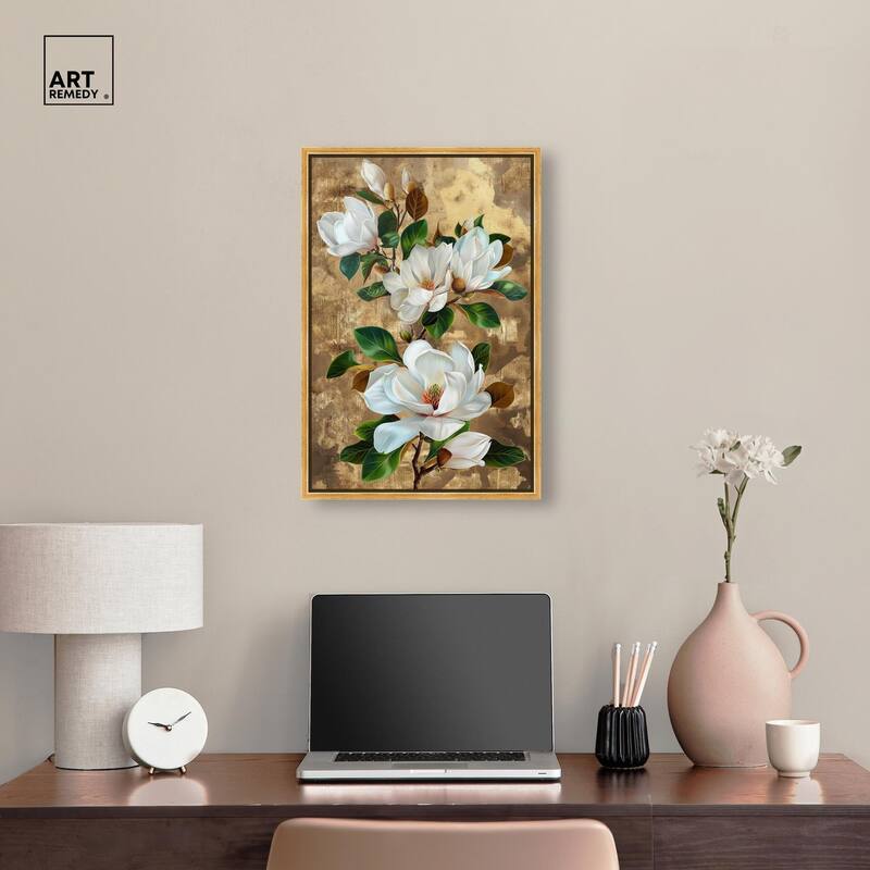 Guilded White flora Canvas by Art Remedy