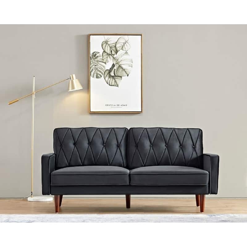 Feemster 69.3" Wide Velvet Tufted Cushion Back Sofa - Black