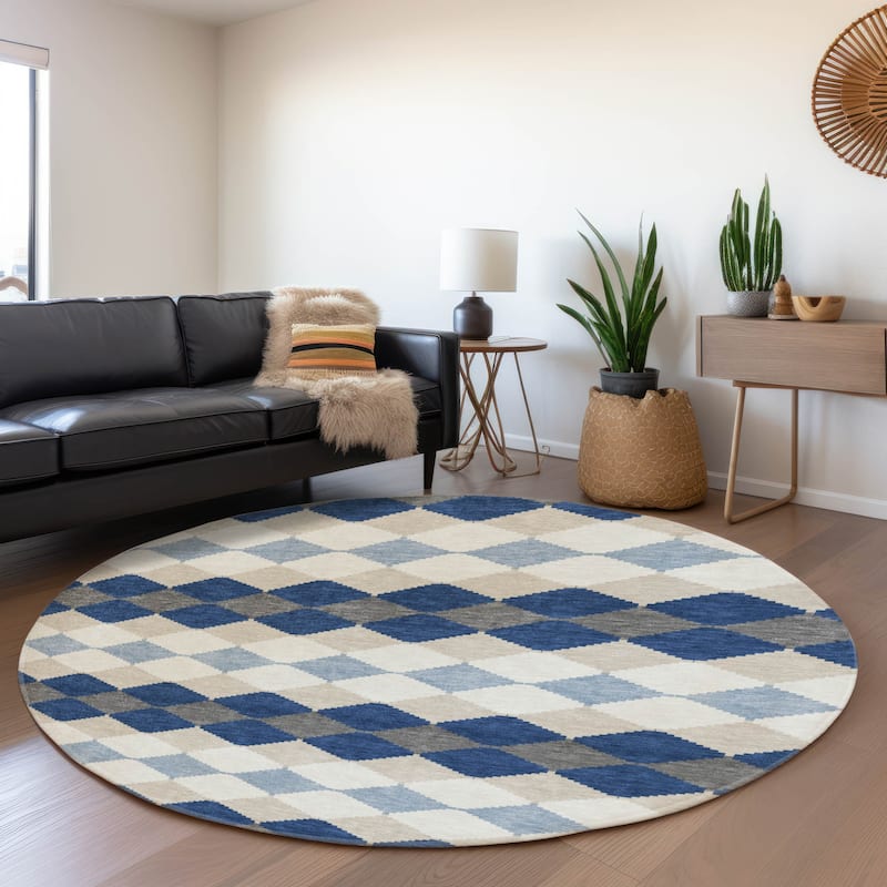 Premium Washable Super Soft Diamond Modern Mayfield Rug - Navy - 8' x 8'