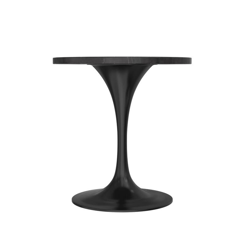 LeisureMod Verve 27" Round Dining Table with Sintered Stone TableTop and Black Steel Base for Kitchen & Dining Room - 27.56