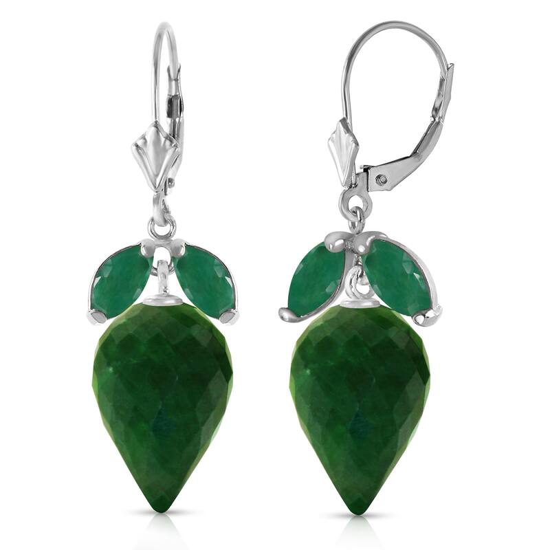 26.8 Carat 14K Solid Gold Gemstone Earrings Pointy Briolette Emerald - White
