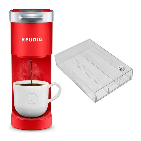 Keurig K-Mini Single Serve Coffee Maker (Poppy Red) & Pod Organizer