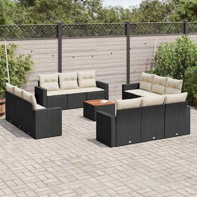 vidaXL Garden Sofa Set Black, Cream White - 24.4 x 25.8 x 27.2