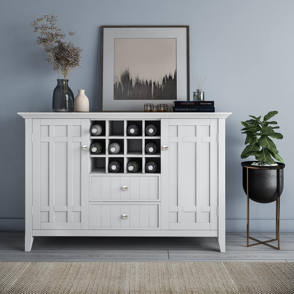 WYNDENHALL Freemont SOLID WOOD 54 inch Wide Transitional Sideboard Buffet and Wine Rack - 54 W x 17 D x 36 H