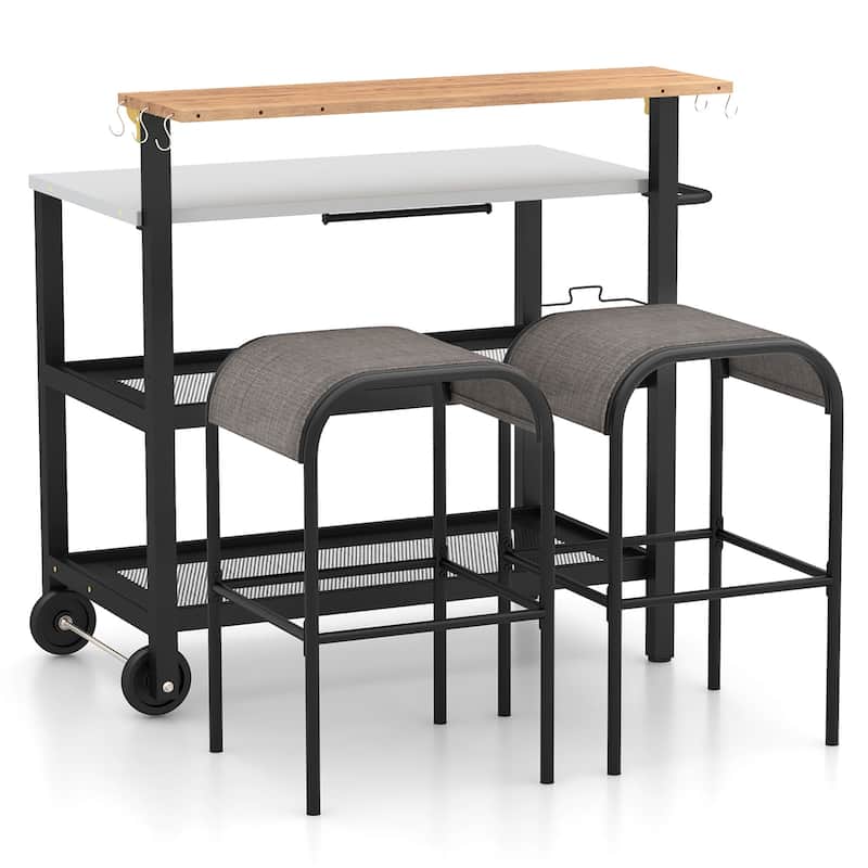 Gymax Rolling Bar Cart w/ Flip-up Table Hooks Paper Towel Holder 2