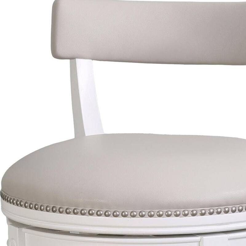 HomeRoots 26" Gray and White Faux Leather and Solid Wood Low Back Counter Height Swivel Bar Chair