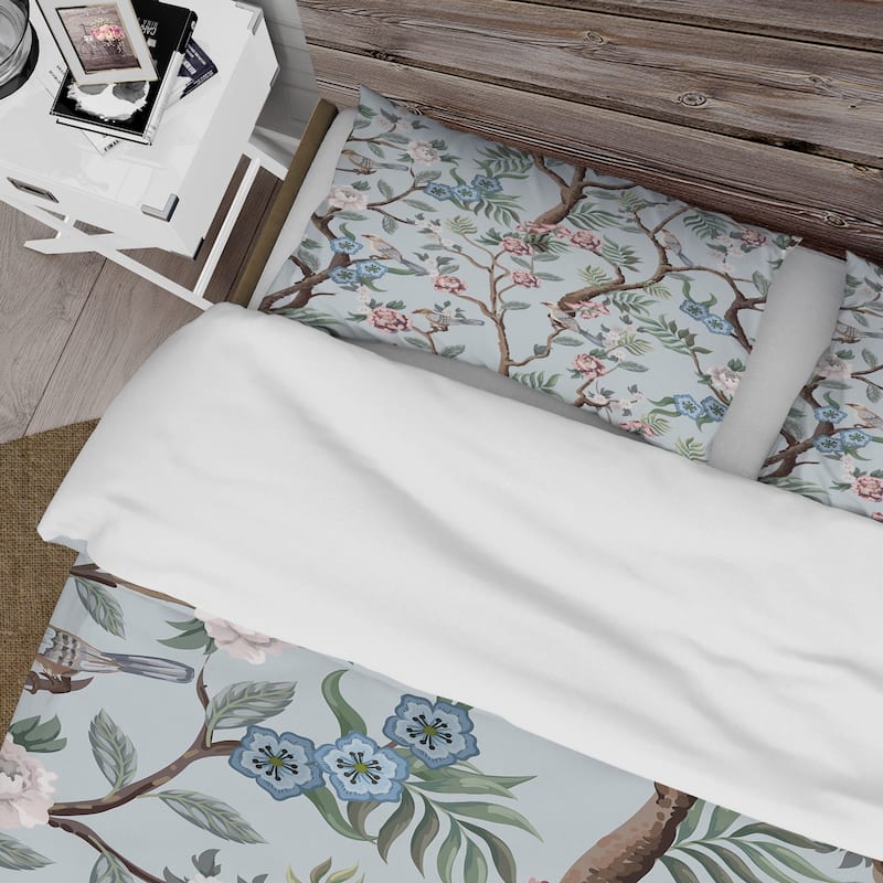 Designart 'Chinoiserie With Birds and Peonies X' Traditional Duvet Cover Comforter Set