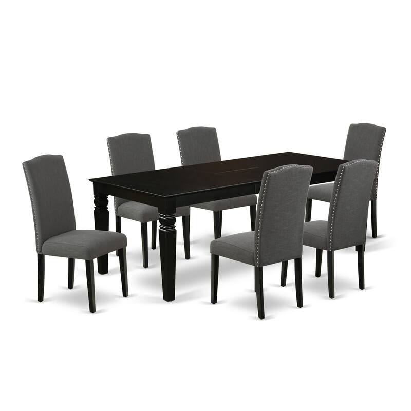 East West Furniture Dining Set- Dining Table and Dark Gotham Linen Fabric Chairs, Black(Pieces Options)