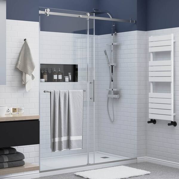 Felyl 56 60 W 76 H Single Sliding Frameless Shower Door With Heat Soaking Process And Protective Coating Clear Glass On Sale Overstock