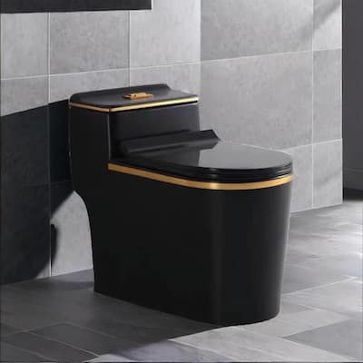 Black One Piece Toilet with Seat