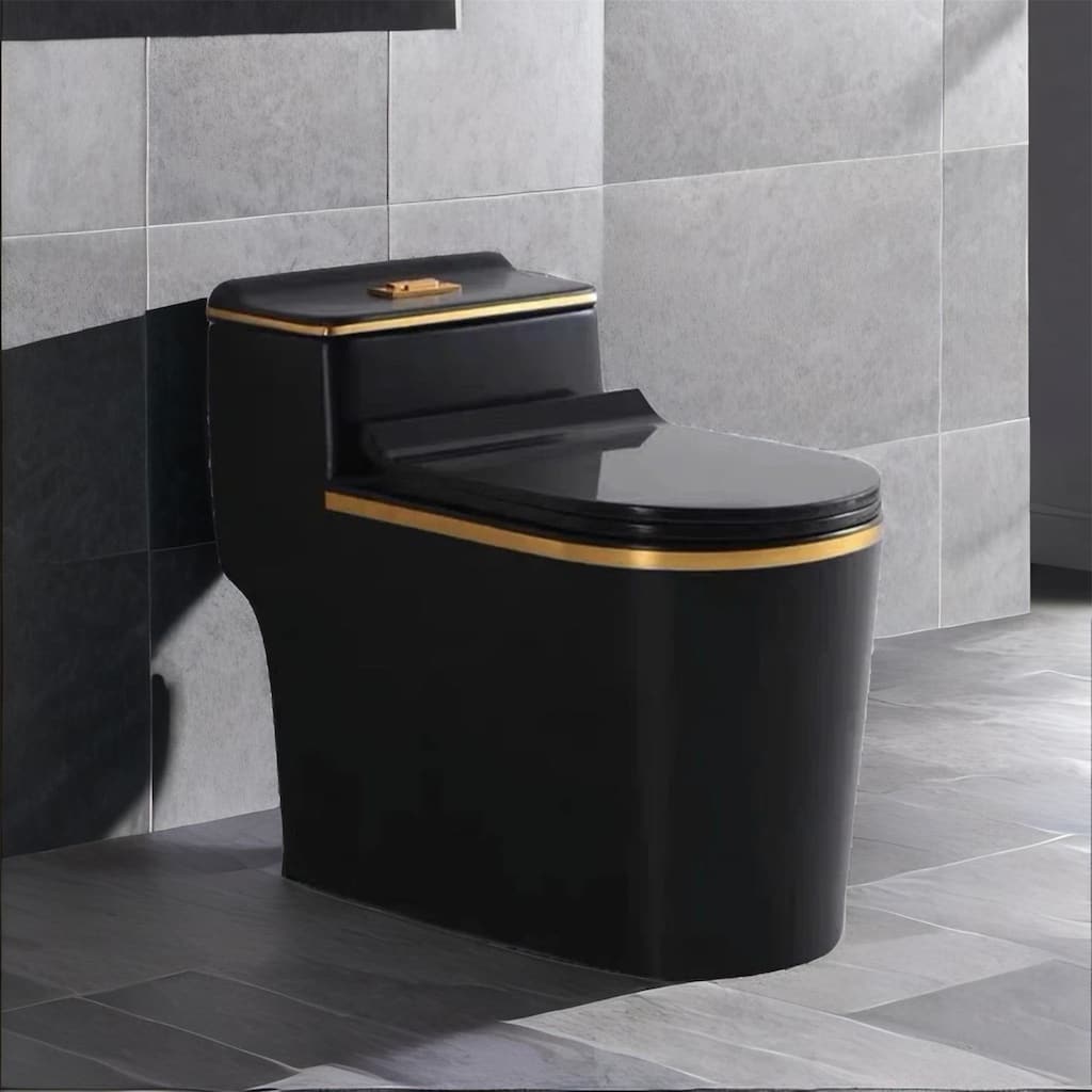 Black One Piece Toilet with Seat