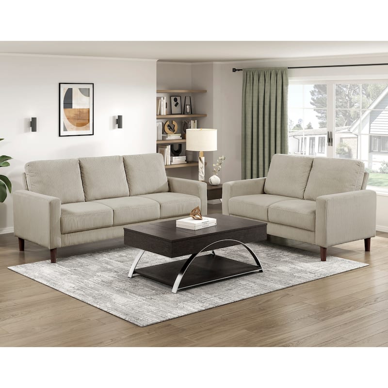 Caspian Corduroy 2-Piece Living Room Set - Wood Finish Exposed Feet