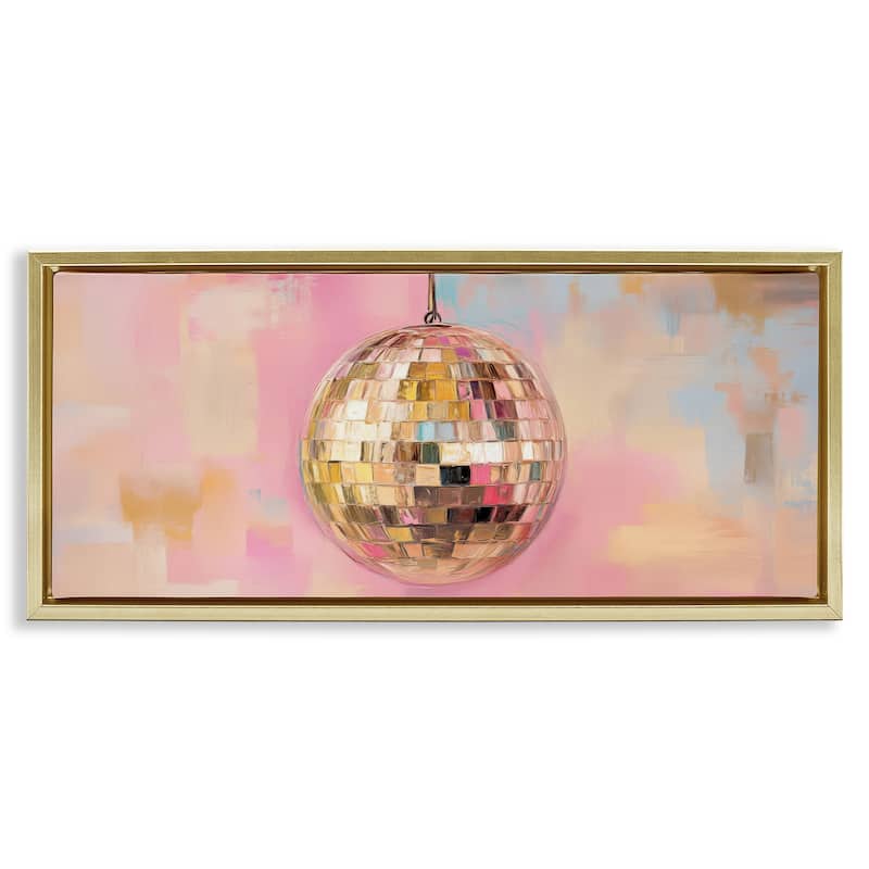 Stupell Gold Hued Disco Ball Framed Floater Canvas Wall Art Design By Nini Art - 25 x 11 - Gold