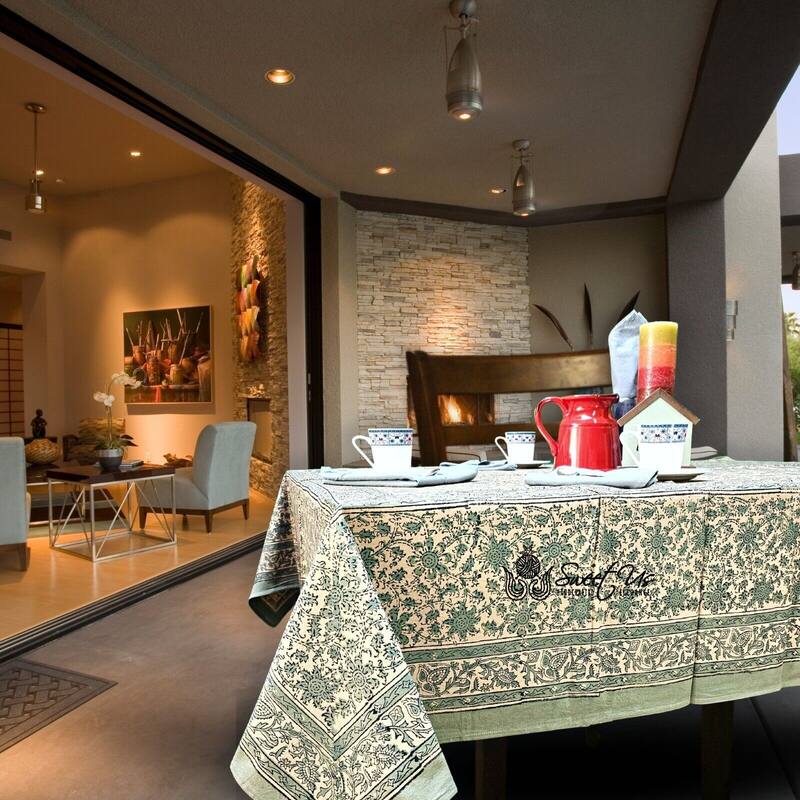 Pretty Daisy Chain Floral Block Print Cotton Tablecloth Collection