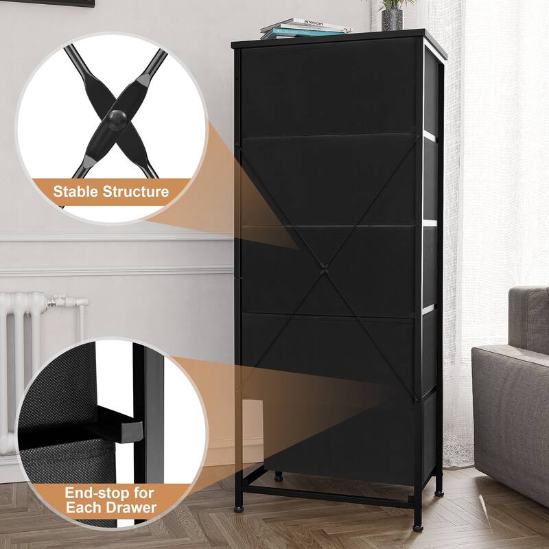 Home Bedroom Furniture 5-drawer Chest Vertical Storage Tower - Fabric Dresser