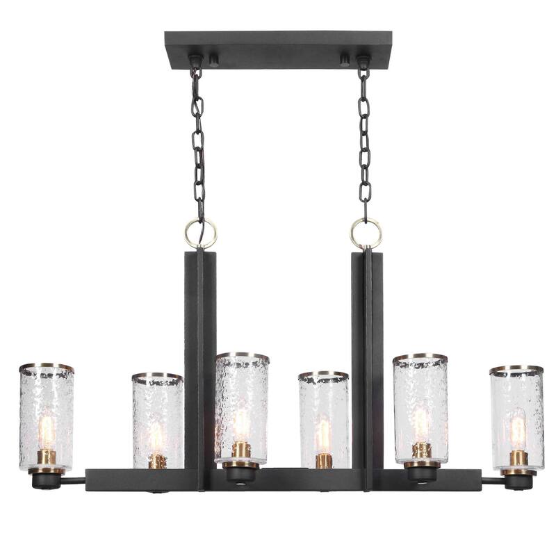 6-Lights I Beam style Framed Ceiling Chandelier - 44.5" - Brass Finish