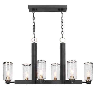 6-Lights I Beam style Framed Ceiling Chandelier - 44.5" - Brass Finish