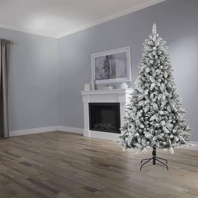NOMA Cypress 7 ft White Multi-Color LED Pre-Lit Flocked Artificial Christmas Tree - 24.3