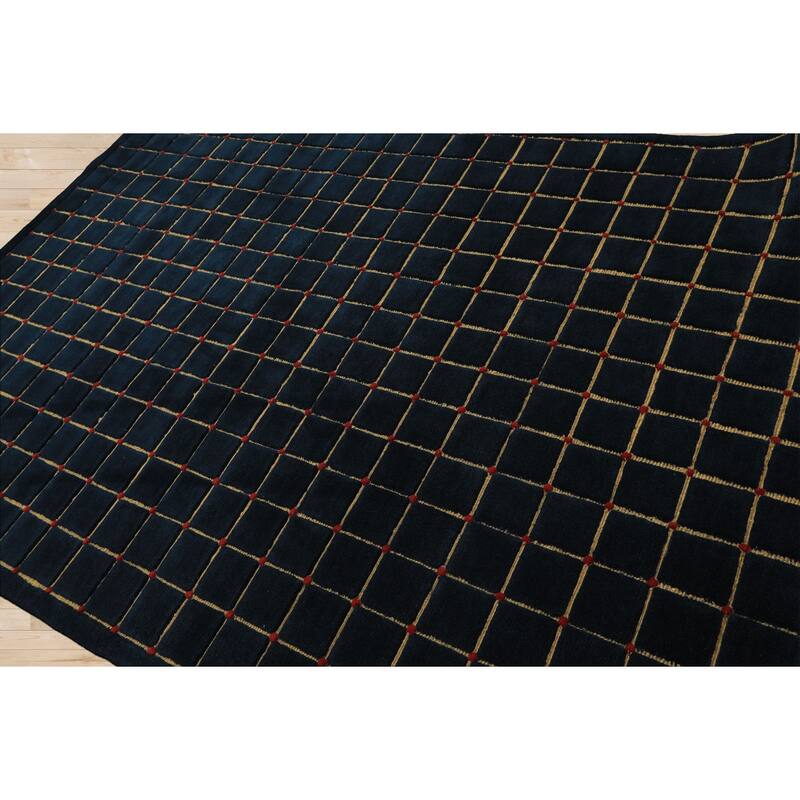 6x9'1'' Hand Knotted Wool Navy Modern & Contemporary Embossed pile Fashion Rug - 6' x 9' 1''